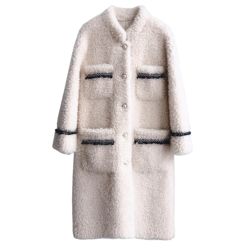 

Real Fur Coat Female Long Vintage Sheep Shearing Jacket Women Clothes 2020 Korean Elegant 100% Wool Coat Tops Hiver 16102