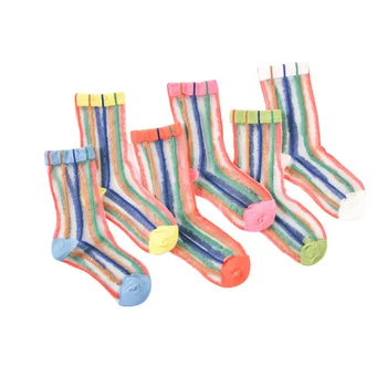

Creative Spring Summer Unisex Thin Children Socks Baby Mesh Middle Tube Socks Breathable Rainbow Vertical Stripe Toddlers Socks