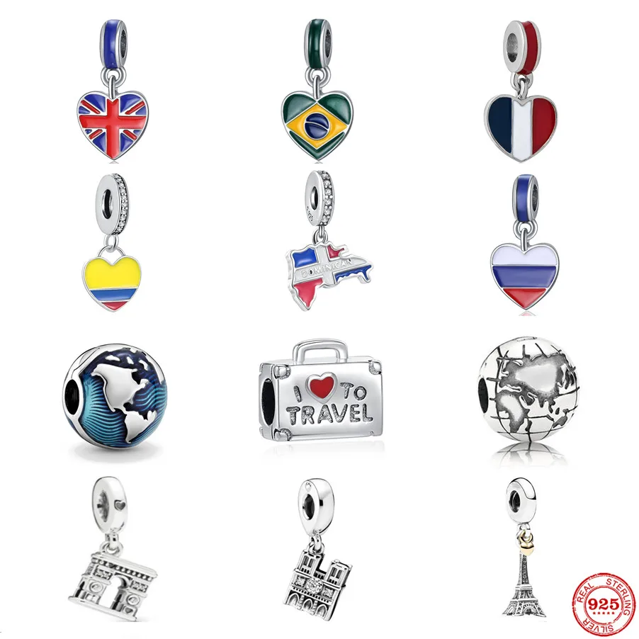 Accesorios abalorios de Color plateado, cuentas de Bandera de País de Global, compatibles con Pulsera Diy para mujer - AliExpress Joyería y accesorios