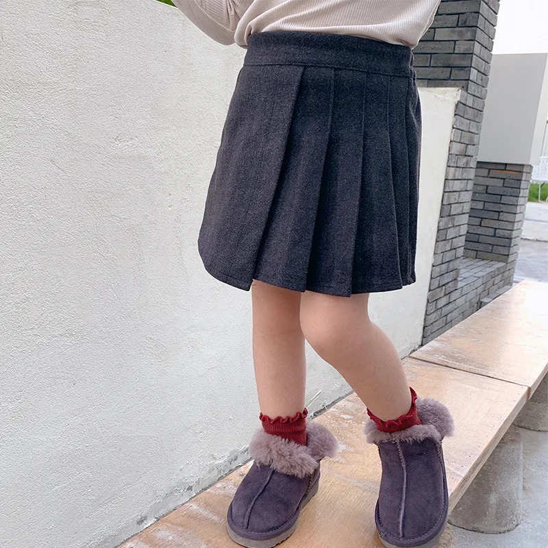 Темно-серый Юбки для маленьких девочек; сезон осень; Новинка; плиссированные юбки-пачки для маленьких девочек; детская Рождественская одежда; детская повседневная юбка нестандартного дизайна для девочек - Цвет: Темно-серый