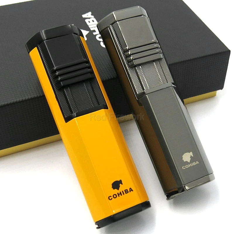 COHIBA металлическая Ветрозащитная 2 фонарь, зажигалка для сигар, карманная многоразовая зажигалка с портсигар