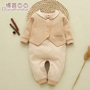 

Dotted Autumn and Winter Clothes for Babies Newborns Waistcoat Mock Two-Piece Onesie Soft Wool Baby Rompers Crawling Cloth