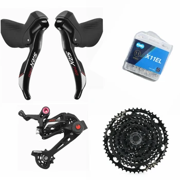 

SRX Pro Gear/Brake Lever 1x11 Speed Black Gear Lever Set & Rear Derailleur & KMC X11 Chain & racework CSRX8 Cassette (4pcs)