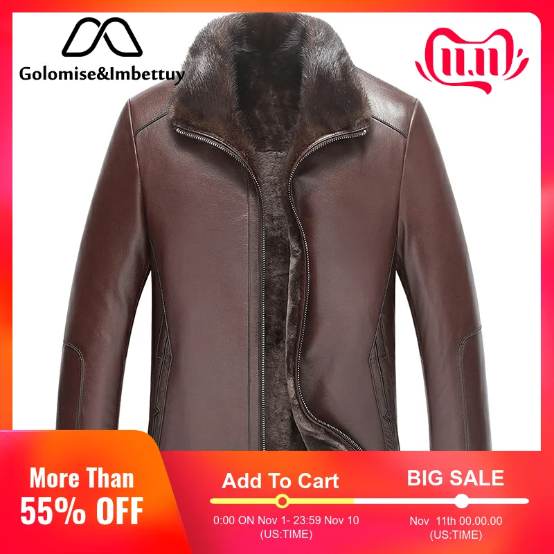 Golomise&ampImbettuy Genuine Sheepskin Leather Jacket Natural Lamb Fur Liner Parka Coat Men Real Shearling Jacket/Coat | Мужская одежда