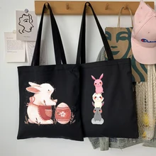 Fashion Shopping Bag Cute Cartoon Rabbit Series Tote Bag Printing Large Capacity Conventional  Bags Canvas Simple Shoulder Bag
