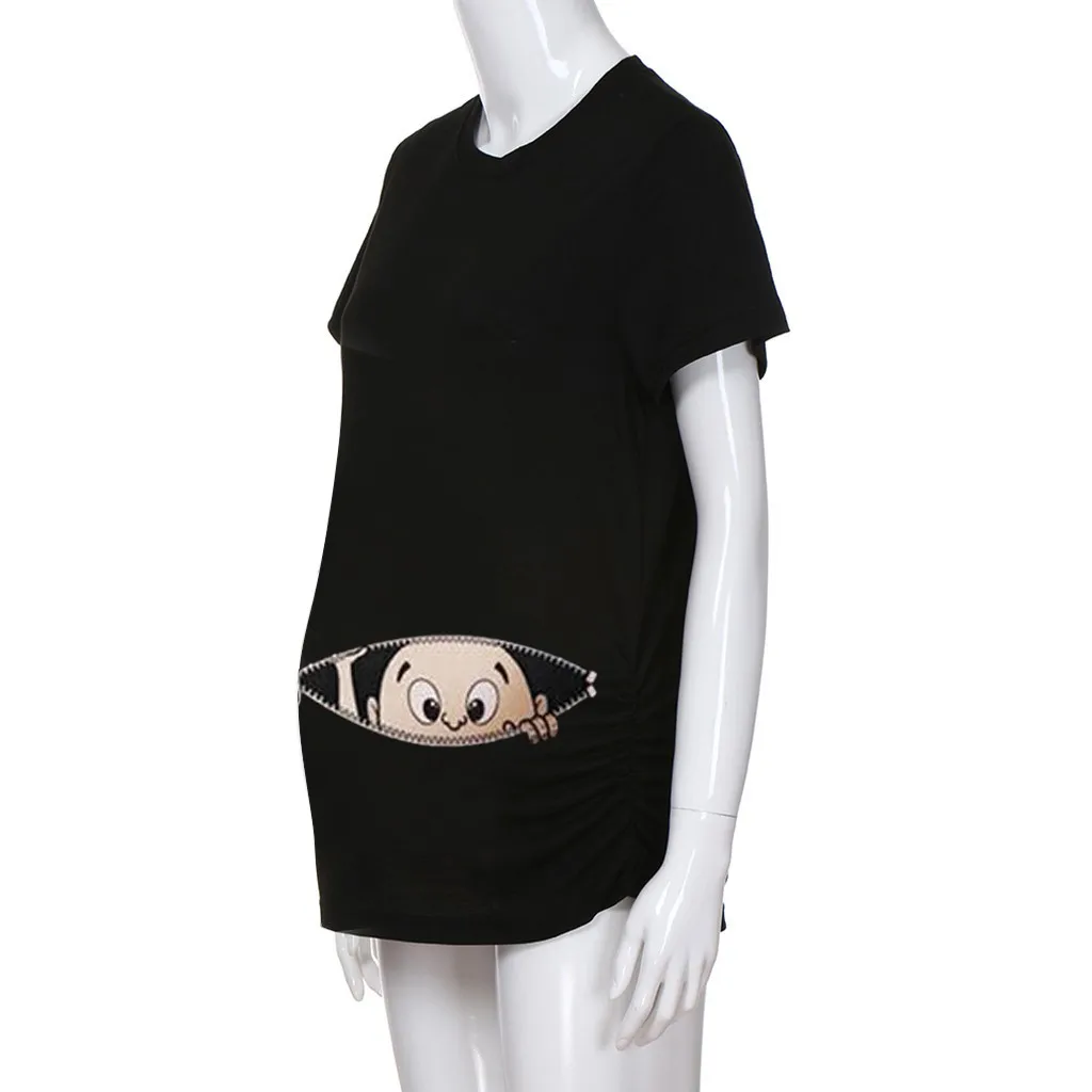 Женские топы для беременных с коротким рукавом с принтом из мультфильма, Футболка свободная одежда для беременных топы с рисунком для малышей ropa de mujer