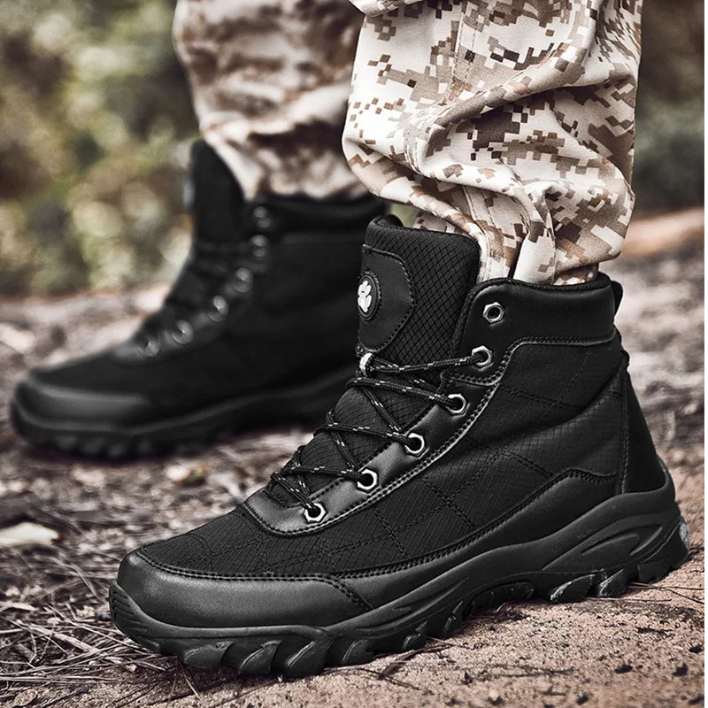 

KATESEN Autumn New PU Polyester Splice Ankle Boots Men Outdoor Thick Rubber Non-slip Male Shoes Army Style Supper Big Size 39-48