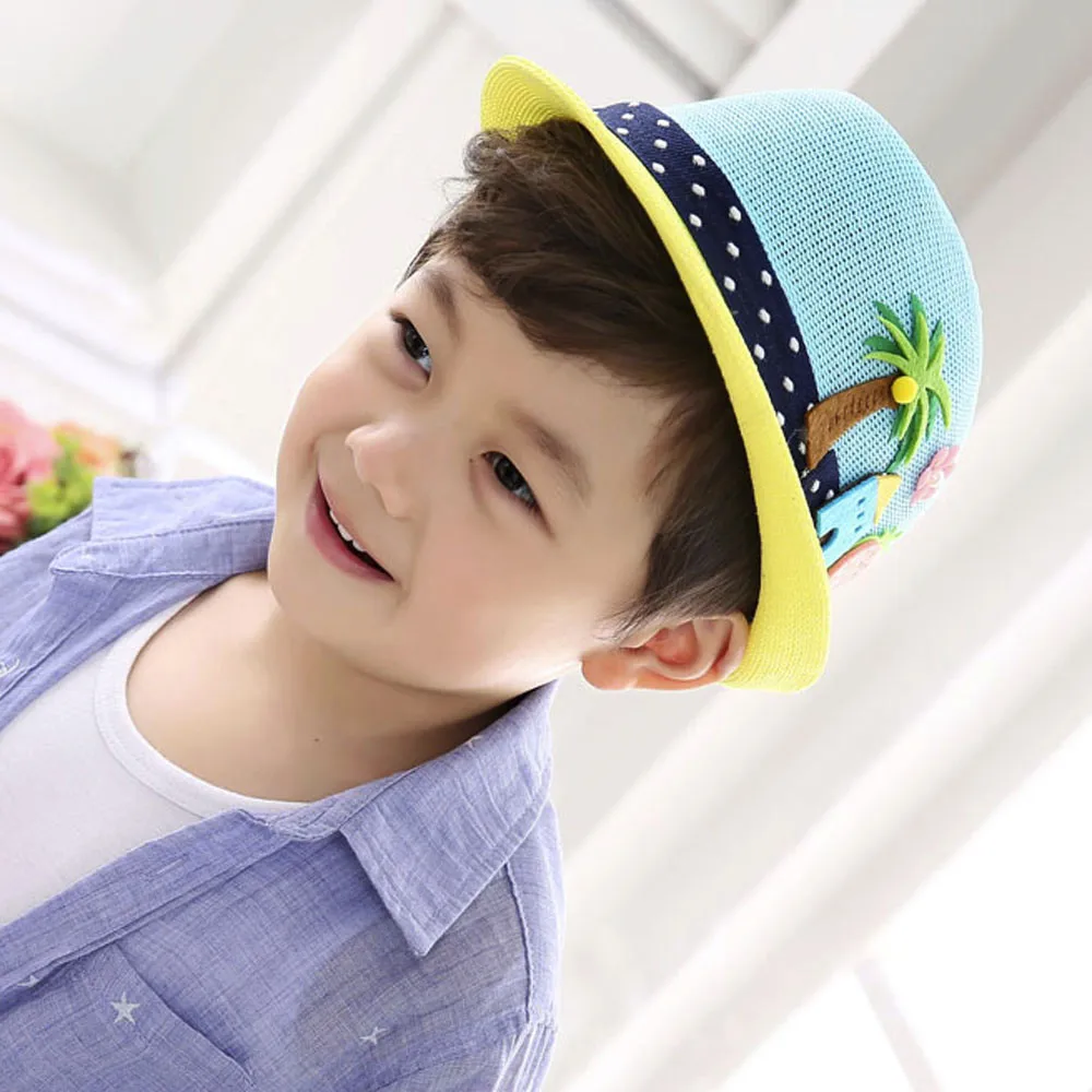 Boys and girls jazz hat embroidered coconut tree Toddler Infant Sun Cap Outdoor Baby Girls/Boys Hat Jazz Cap For Baby 