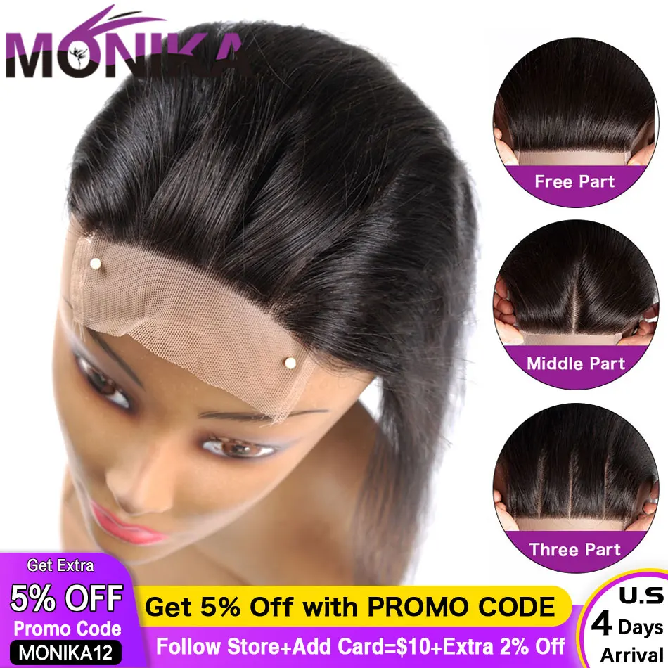 Online Monika 4x4 Chiusure Brasiliano Chiusura Dritto Capelli Umani di 100% Chiusura Libero Medio 3 Parte Superiore Veletta nella chiusura 22 pollici Dei Capelli Non Remy