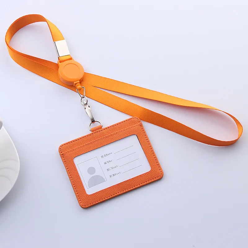 Ремешок из искусственной кожи, выдвижной держатель для бейджа, ID держатель для карт, школьные ремешки, держатель для бейджа, горизонтальный Прозрачный держатель для Бейджа - Цвет: orange-Horizontal