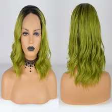 Bombshell черные корни Омбре зеленый короткий свободная волна Боб Синтетический 13*4 Кружева передние парики термостойкие волокна волос для женщин парики