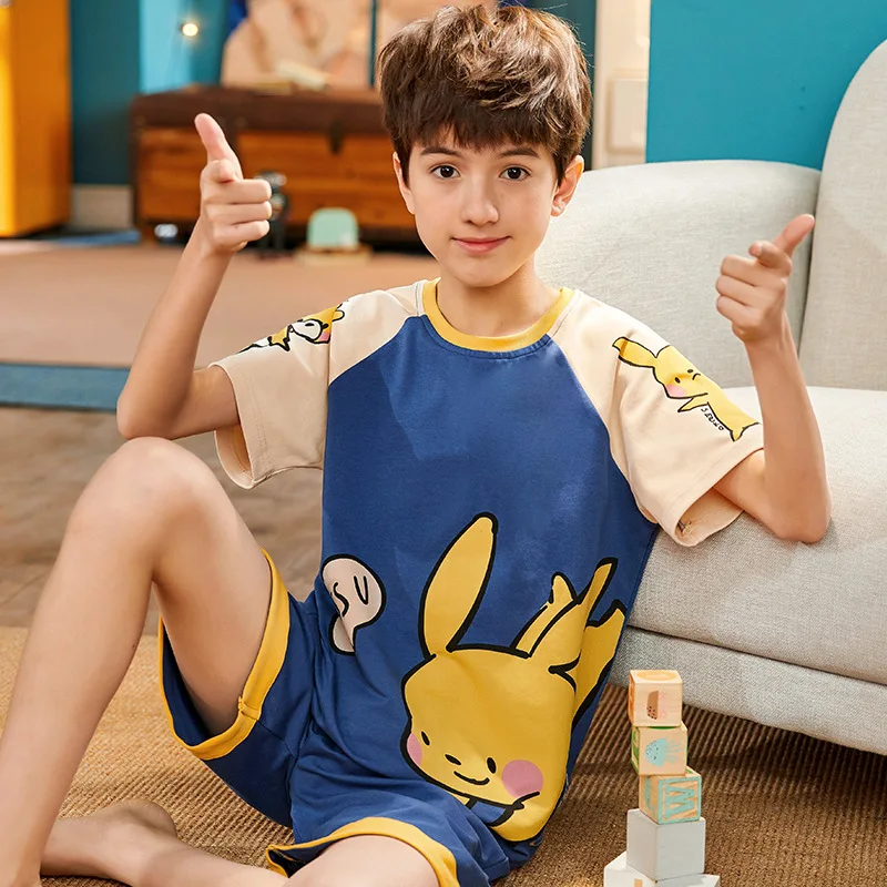 Summer Teenager Boy Pajamas Sets Anime Print Kids T Shirt Shorts Homewear Suits 2-12 Yrs Child Sleepwear Toddler Casual Clothes custom pajama sets	