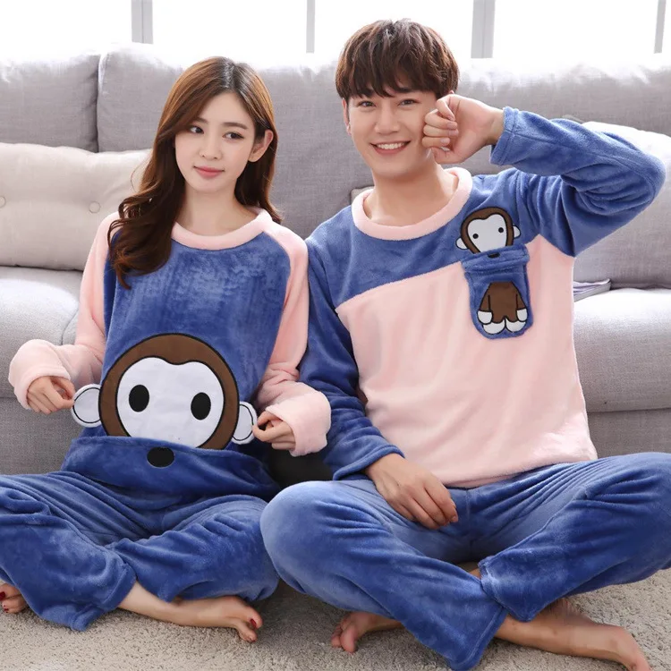

Jun xin Winter Korean-style Coral Velvet Couples Casual Pajamas Long Sleeve Plus-sized Men's Women's Cute Cartoon Home