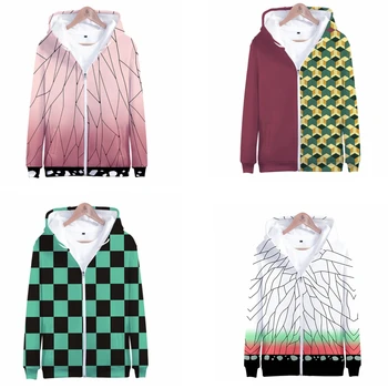 

Demon Slayer 3D Hoodies Hooded Sweatshirts Men Kimetsu no Yaiba Costumes 3D Anime Zip Up Jacket Streetwear Clothes Adult Kids
