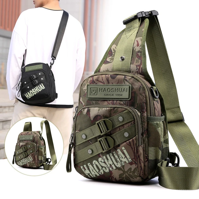 Bolso de pecho multifuncional para hombre, bandolera verde militar