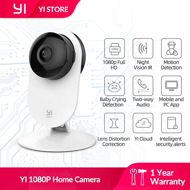 Yi 1080p wi fi casa câmera ip sem fio sistema de vigilância segurança (eua/ue edição) ai detecção humana babá monitor visão noturna