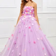 Tanpell Феи цветок аппликация бальное платье без бретелек бантом сзади в пол дизайнерское пышное платье