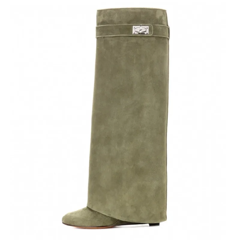 Light Green Зеленые сапоги; Женские однотонные замшевые Прогулочные сапоги с круглым носком на высокой танкетке; Botas Multy цвета; Лидер продаж; продавать сапоги для женщин - Цвет: Light Green