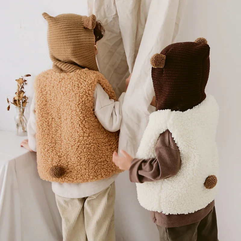 Стиль, детский пуховый хлопковый жилет осень-зима, для мужчин и женщин, пушистый, берберский флис, хлопок, с капюшоном Wa