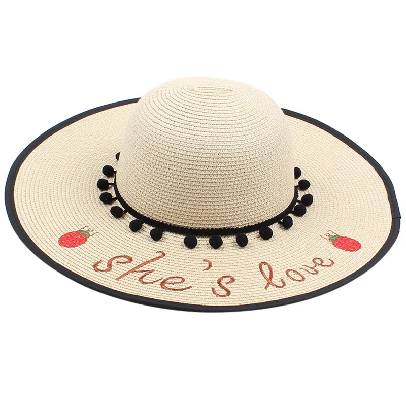 

Ladies Sun Hat Summer Beach Straw Hat Letter Embroidered Sombrero Sun Hat Wide Cap Foldable