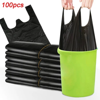 

100Pcs Drawstring Trash Bags Disposable Rubbish Bin Liner Home Waste Trash Storage Container Kitchen Toilet Black Garbage Bags