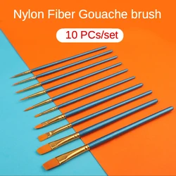Gouache multi fonctions, différentes formes, poils ronds et pointus en Nylon, stylo de dessin à l'aquarelle, ensemble de 10 pièces, brosse d'art pour peinture à l'huile 