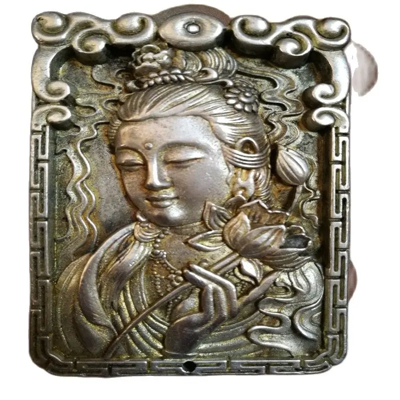 

China Tibet Silver Amulet Pendant Guanyin