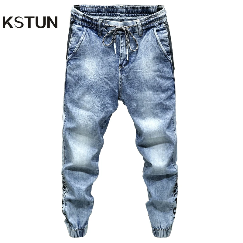 Jeans Men Jogger-Pants Stretch Waist Elastic Loose Denim-Version The To of Hi Drawstring