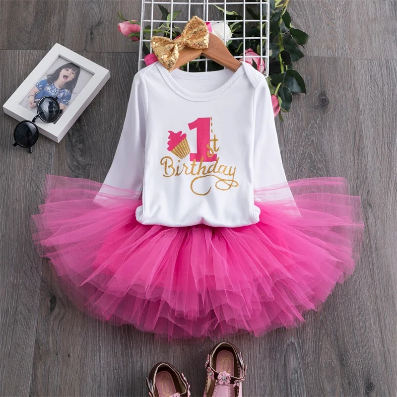 Праздничная одежда для новорожденных девочек 1 год топы с Минни Маус+ платье-пачка+ повязка на голову, комплект из 3 предметов платья для крещения для маленьких девочек - Color: ITEM 7