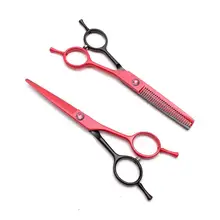 Профессиональные ножницы для волос заказной логотип 5," красные и черные 440C ножницы для резки филировочные Парикмахерские ножницы C1012