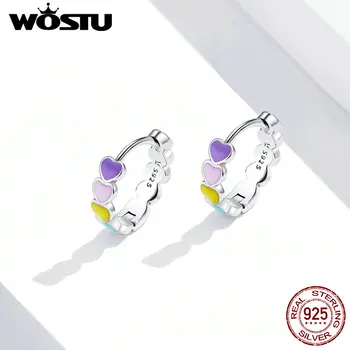 

WOSTU Fashion Luxury Crystal 925 sterling silver Stud Earrings Rainbow Love Design Earring For Women Girl Ear Jewelry Gift