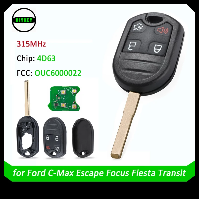 

Пульт дистанционного управления DIYKEY с 4 кнопками 315 МГц 4D63 - FOB для Ford Focus 2012 2013 2014 2015 2016 2017 2018 FCC ID: OUC6000022