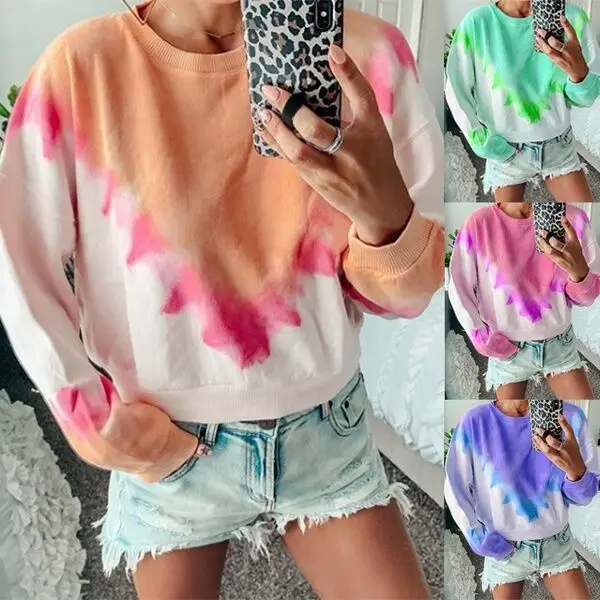 

2019 Autumn Hoodies Women Triangular Printing Gradually Changing Color Long-sleeved Loose Sweatshirt Female Casual Coat