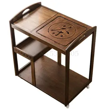 

Courtyard Solid Wood Tea Cabinet Simple Modern Bamboo Shelf Living Room Tea Storage Shelf Household Multi-layer Storage C