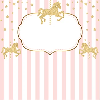 

8x8FT Baby Pink Stripes Carousel Horse Gold Carrousel Circus Custom Backgrounds Photo Studio Backdrops Vinyl 240cm x 240cm