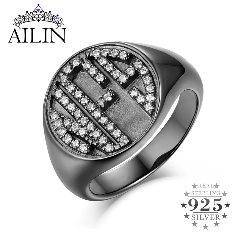 AILIN 925 Стерлинговое Серебро с монограммой инициальное кольцо кубическим