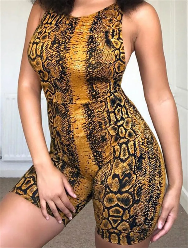 Сексуальный женский стильный без рукавов Леопардовый принт змеиной кожи Комбинезон для отдыха Облегающий комбинезон с вырезами на спине летние пляжные брюки - Цвет: B
