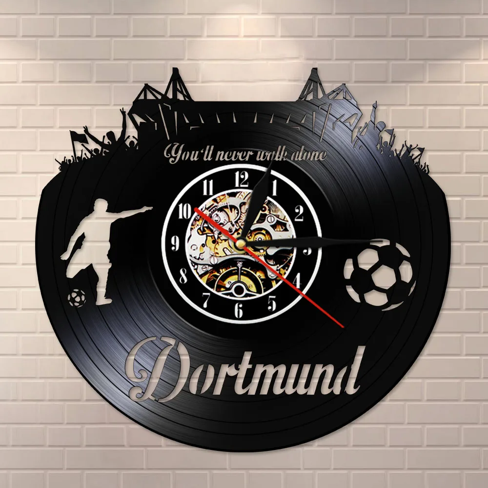 Günstige Dortmund City Skyline Wanduhr Deutsch Staaten Fußball Stadion Fans Cellebration Champions Wand Kunst Vinyl Record Wanduhr