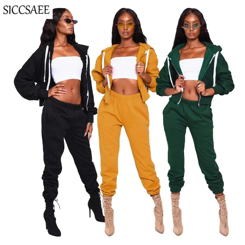 

2019 Autumn Winter Tracksuit For Women Hoodies Cardigan Solid Color Thickening Activewear 2 Piece Set Casual Sweat Suit Loose