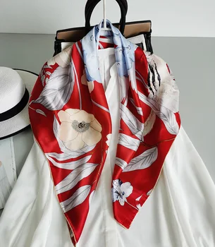 

Women's 100% Pure Silk 12mm Printed Big Square Scarf Wrap Kerchief 88cm 34.5" WJ071-1