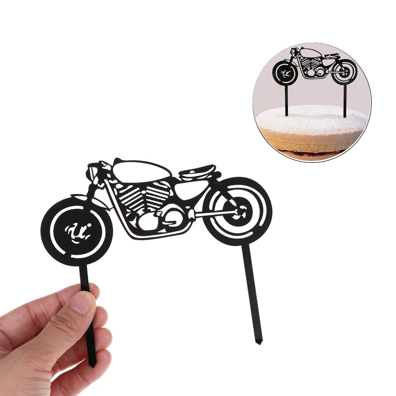 Motorcycle Happy Birthday Acrylic Cake Topper Gold Motorbike For Wedding Party Decorations Baby Shower | Дом и сад