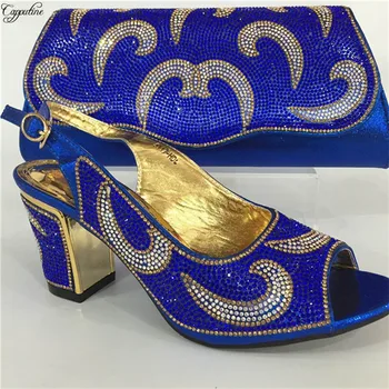 

New coming royal blue party shoes with bag African high heel pumps and handbag set for wedding/party GY16 heel height 6cm