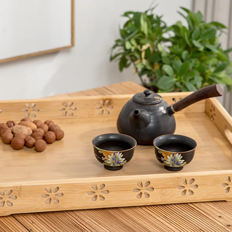 Hot Sale Hotel Bamboo Storage Tea Tray Household Daily Fruit Tableware Tea Set Bamboo Tray Bamboo Rectangular Storage Tray Carve