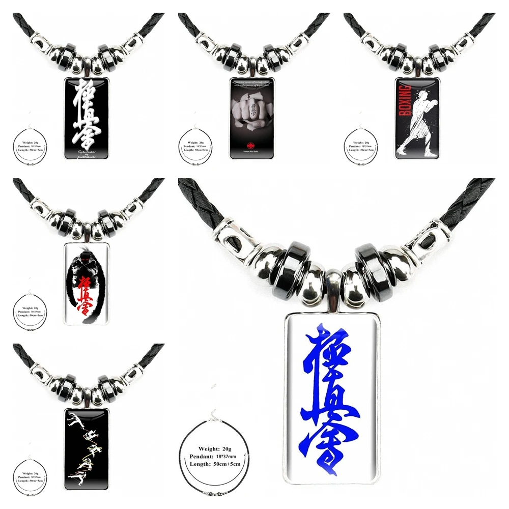 

2019 Oyama Kyokushin Karate Designer Jewelry With Steel Plated Glass Cabochon Choker Long Pendant Rectangle Black Hematite