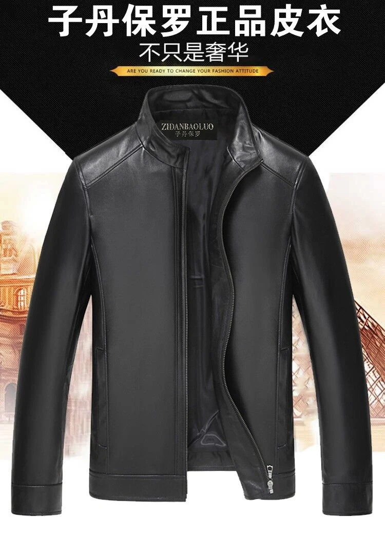 Winter men's Leather Jackets Brand Real Sheepskin Coat Jaqueta Couro Male Men's Stand Collar Leather Jacket For Men