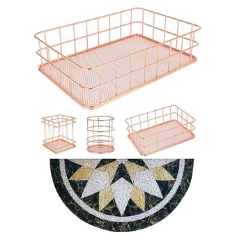 

5 Pcs Accessories: 4 Pcs Storage Baskets Makeup Brush Holder & 1 Pcs 30X60cm Marble Pattern Anti-Slip Doormat Floor Mat