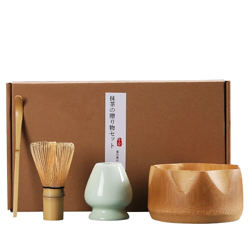 4pcs/set Handmade Home Easy Clean Matcha Tea Set Tool Stand Kit Bowl Whisk Scoop Gift Ceremony Traditional Japanese Accessories