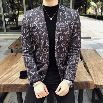 

Letter Print Jacket Chaqueta Hombre Formal Males Suits Blazers Size 5xl 2020 Spring Luxury Mens Blazer Wedding Stage Club