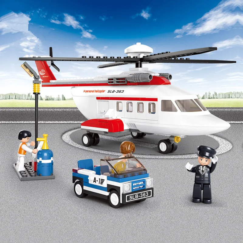 

259Pcs Private Helicopter Air Bus Plane LegoINGLs Aviation Transport Aircraft Building Blocks Sets 3 Figures Toys for Children