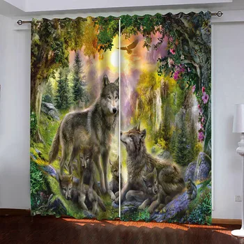 

Animal Forest Wolf 2 Panels/Set Window Curtain Block out Fabric Drapes Darkening Thermal Insulate Bedroom